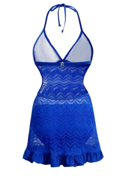 Lace Stitching Solid Halter Swimdress And Panty -Elegance Swimwear Store 1697777765321131772