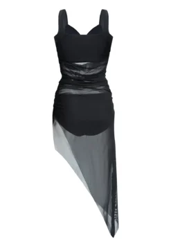 Asymmetric Hem Ruched Mesh Swimdress And Panty -Elegance Swimwear Store 1697777812943418722