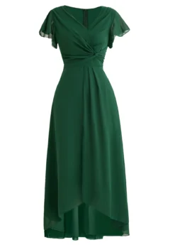 Blackish Green Twist High Low Short Sleeve Dress -Elegance Swimwear Store 1697853145764708772