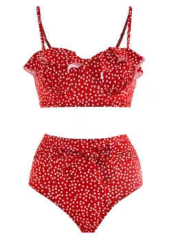 Ruffle Trim Bowknot Polka Dot Bikini Set -Elegance Swimwear Store 1697854413892705398