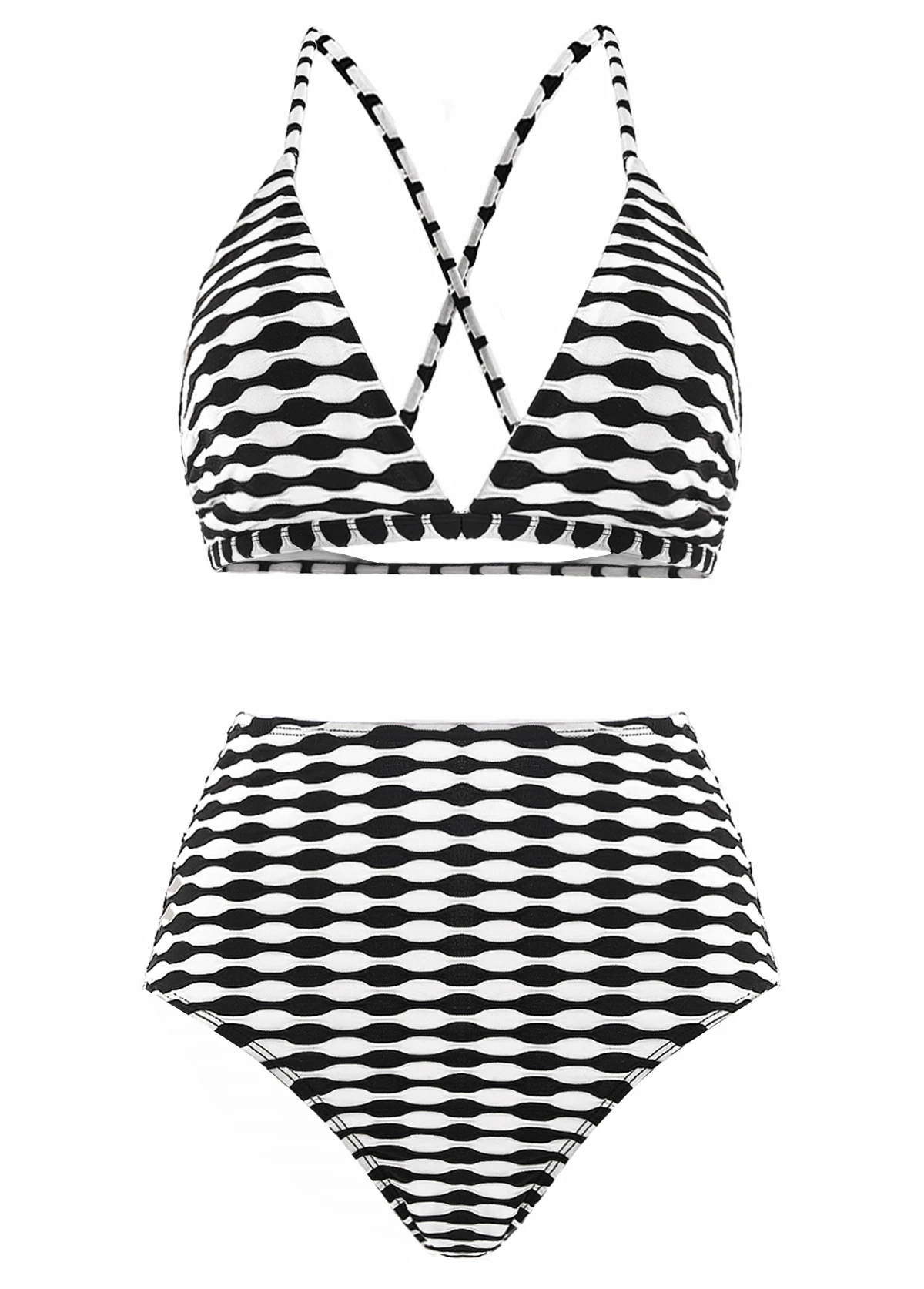 Three-piece High Waisted Geometric Print Black Bikini Set 3 Three-piece High Waisted Geometric Print Black Bikini Set - Image 3