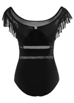 Solid Ruffle Trim One Piece Swimwear -Elegance Swimwear Store 1697865635775953648