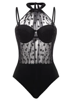 Polka Dot Black Mesh Stitching One Piece Swimwear 6 Polka Dot Black Mesh Stitching One Piece Swimwear -Elegance Swimwear Store 1697870070103642913