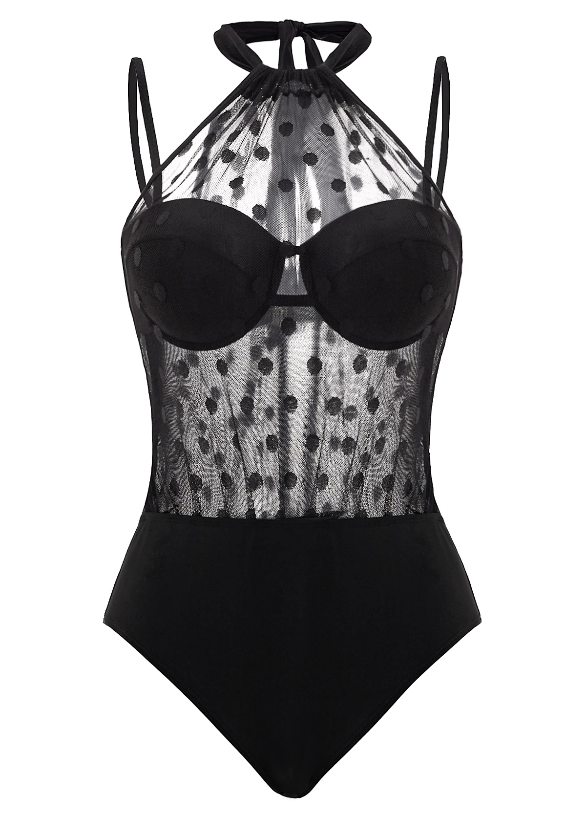 Polka Dot Black Mesh Stitching One Piece Swimwear 3 Polka Dot Black Mesh Stitching One Piece Swimwear - Image 3