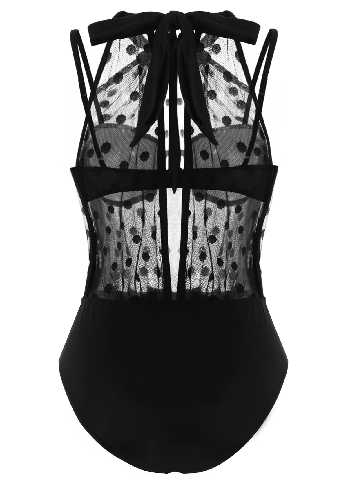 Polka Dot Black Mesh Stitching One Piece Swimwear 4 Polka Dot Black Mesh Stitching One Piece Swimwear - Image 4