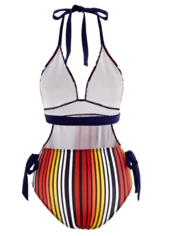 Striped Bowknot Side Halter One Piece Swimwear -Elegance Swimwear Store 1697875321195658946