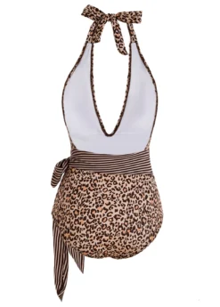 Leopard Print Halter Belted One Piece Swimwear -Elegance Swimwear Store 1697878097229913734