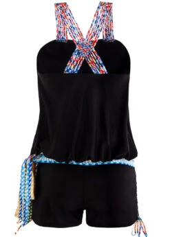 Tribal Print Black Tie Side Tankini Set -Elegance Swimwear Store 1697971261800269801
