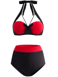 Bowknot High Waisted Color Block Bikini Set 6 Bowknot High Waisted Color Block Bikini Set -Elegance Swimwear Store 1697971376140760978