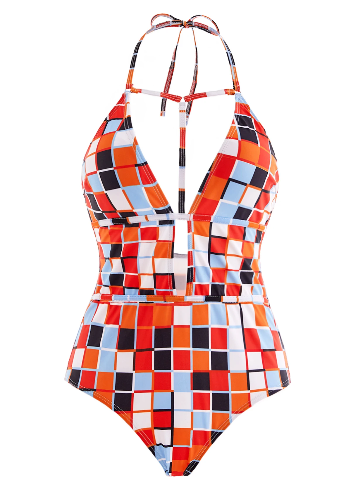 Geometric Print Halter Cutout One Piece Swimwear 3 Geometric Print Halter Cutout One Piece Swimwear - Image 3
