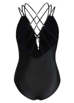 Criss Cross Black Tie Front One Piece Swimwear -Elegance Swimwear Store 1698031057334014489