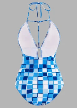 Plaid Tie Detail Open Back One Piece Swimwear -Elegance Swimwear Store 1698044671287296376