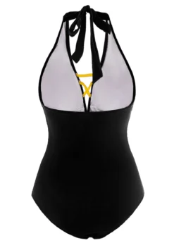 Black Contrast Cross Strap One Piece Swimwear -Elegance Swimwear Store 1698045297040650240