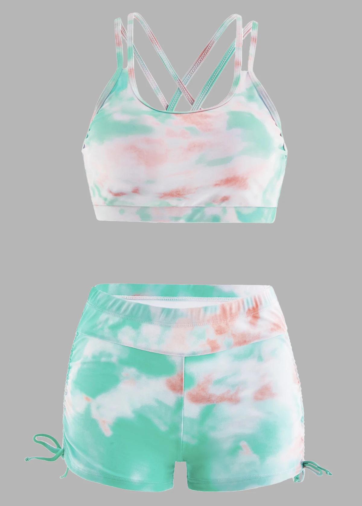Tie Dye Drawstring Side High Waisted Bikini Set 3 Tie Dye Drawstring Side High Waisted Bikini Set - Image 3
