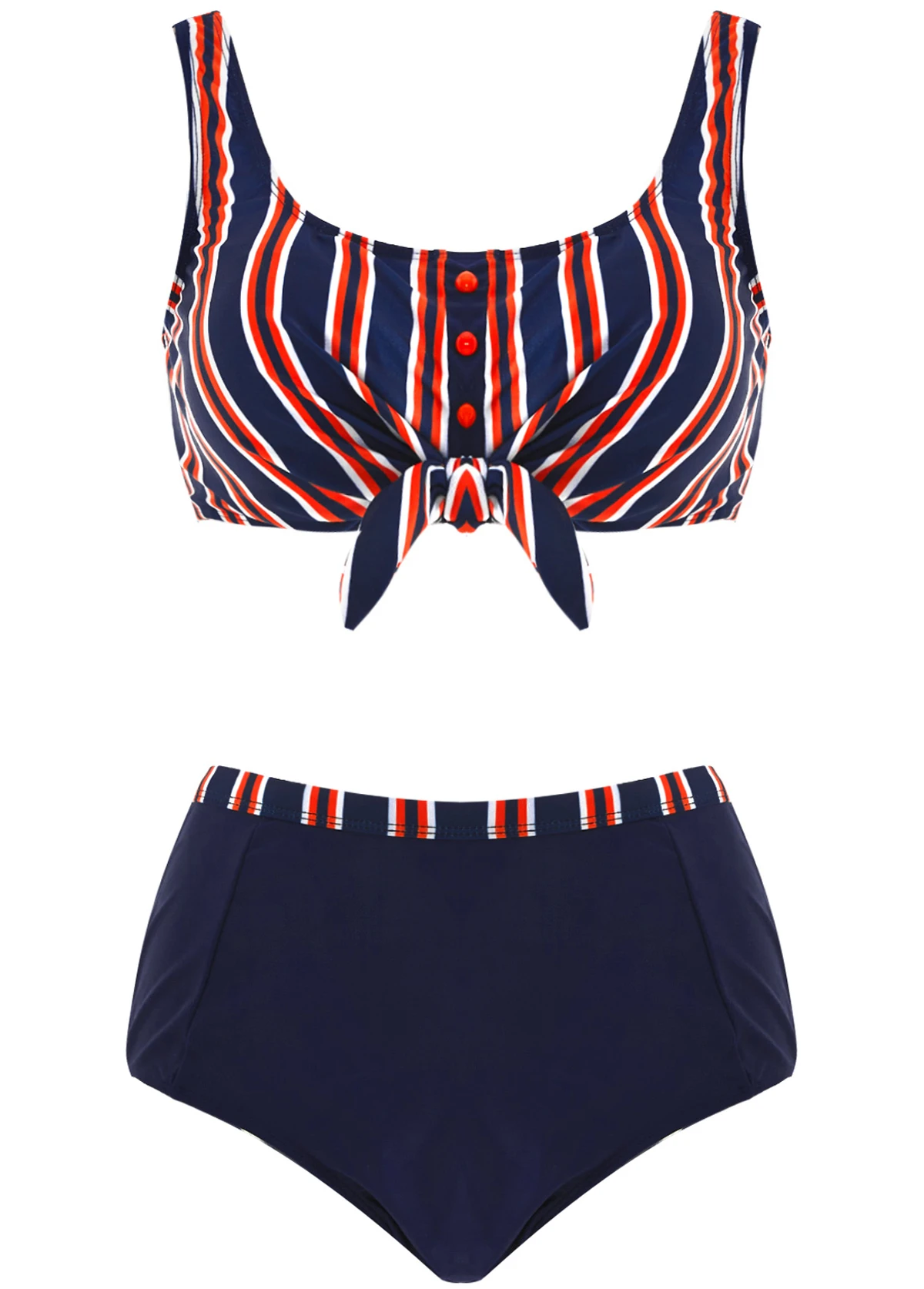 Bowknot Striped High Waisted Bikini Set 3 Bowknot Striped High Waisted Bikini Set - Image 3