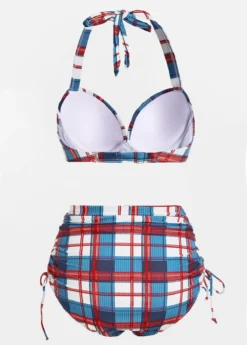 Plaid Print High Waisted Drawstring Side Bikini Set -Elegance Swimwear Store 1698219197159381407