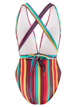 Rainbow Stripe Halter One Piece Swimwear 7 Rainbow Stripe Halter One Piece Swimwear -Elegance Swimwear Store 1698285260462920049