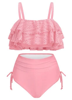 Patchwork High Waisted Light Pink Bikini Set -Elegance Swimwear Store 1698289713224030093