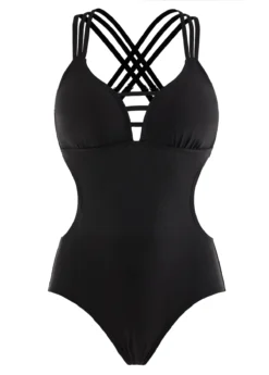 Black Cross Strap Cutout Waist One Piece Swimwear -Elegance Swimwear Store 1698319300389995703