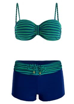 Mid Waist Striped Drawstring Detail Bikini Set 10 Mid Waist Striped Drawstring Detail Bikini Set -Elegance Swimwear Store 1698650792758916388