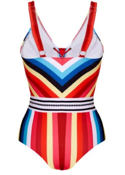 Lace Up Striped Wide Strap One Piece Swimwear -Elegance Swimwear Store 1698747610790896062