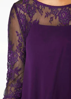 Purple Three Quarter Sleeve Chiffon Overlay Lace Dress -Elegance Swimwear Store 211161 P 16336622488444