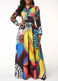 Button Up Turndown Collar Printed Long Sleeve Dress 16 Button Up Turndown Collar Printed Long Sleeve Dress -Elegance Swimwear Store 211316 P 16308904670472