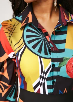 Button Up Turndown Collar Printed Long Sleeve Dress 19 Button Up Turndown Collar Printed Long Sleeve Dress -Elegance Swimwear Store 211316 P 16308904671595