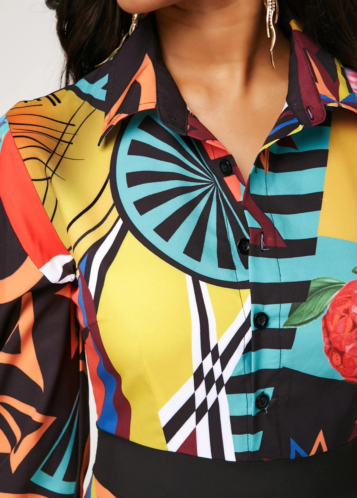 Button Up Turndown Collar Printed Long Sleeve Dress 6 Button Up Turndown Collar Printed Long Sleeve Dress - Image 6