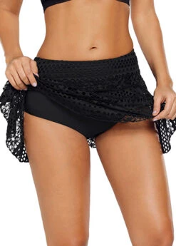 Black Mid Waist Pierced Design Pantskirt -Elegance Swimwear Store 217295 P 1551086803038