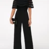 Strappy Cold Shoulder Ruffle Overlay Black Jumpsuit