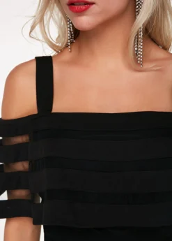 Strappy Cold Shoulder Ruffle Overlay Black Jumpsuit -Elegance Swimwear Store 217793 P 1572916719707
