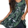 Spaghetti Strap Leaf Print Swimdress And Shorts