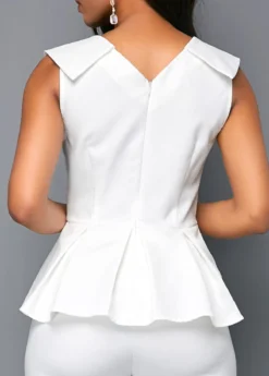 V Neck Peplum Sleeveless White Jumpsuit -Elegance Swimwear Store 219284 P 16503499217005