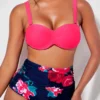 Tie Back Flower Print High Waist Bikini Set