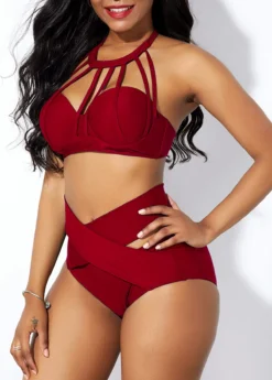 Cross Front High Waist Cage Neck Bikini Set -Elegance Swimwear Store 227466 P 15634988548443
