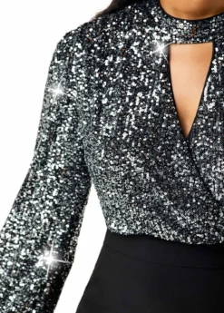 Sequin Embellished High Waist Cutout Front Jumpsuit -Elegance Swimwear Store 227800 P 16063618371015