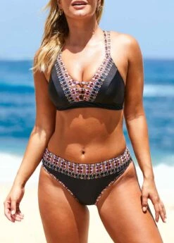 Tribal Print Criss Cross Back Bikini Set -Elegance Swimwear Store 233754 P 16086158173745