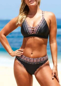 Tribal Print Criss Cross Back Bikini Set -Elegance Swimwear Store 233754 P 16086158174276