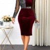 Mesh Panel Sequin Detail Back Slit Sheath Dress