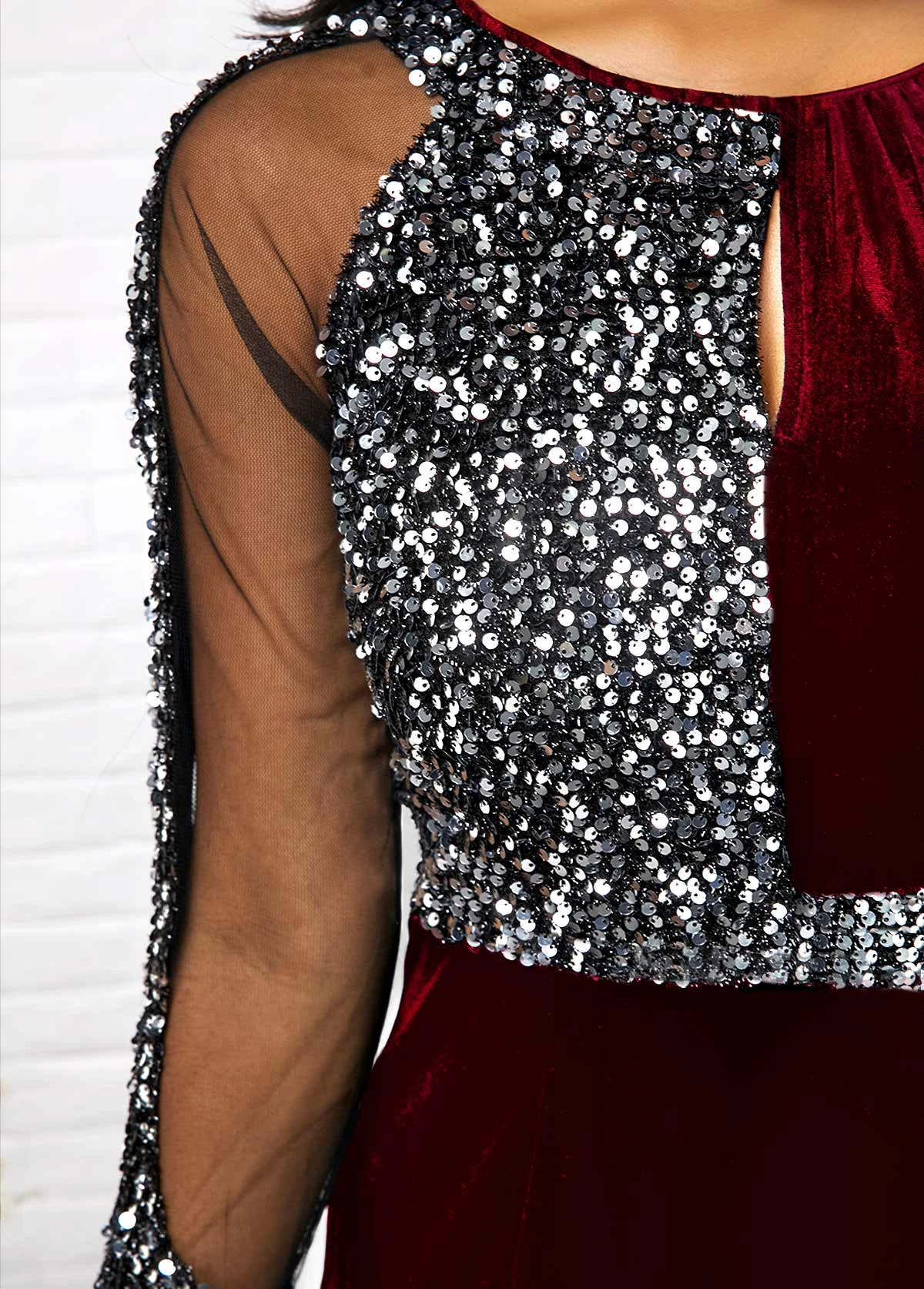 Mesh Panel Sequin Detail Back Slit Sheath Dress 6 Mesh Panel Sequin Detail Back Slit Sheath Dress - Image 6