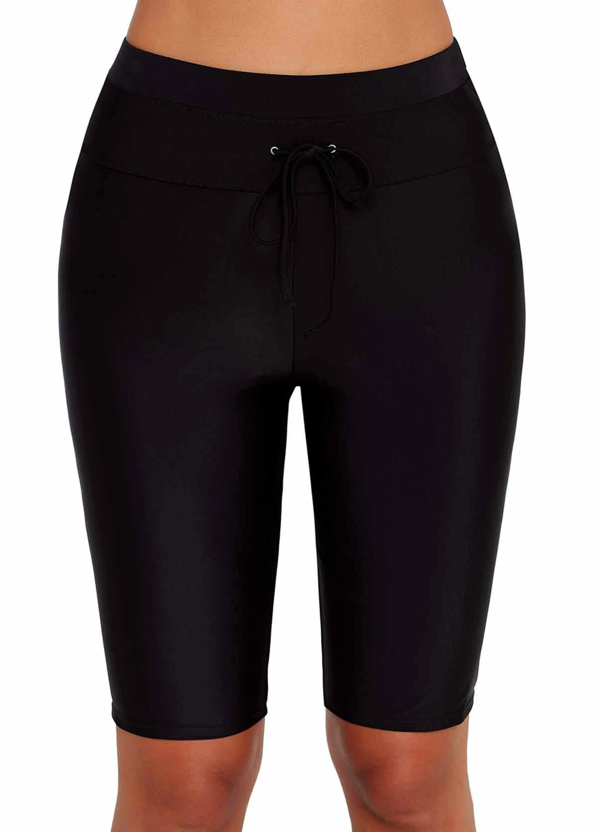 High Waist Drawstring Detail Black Swim Shorts 1 High Waist Drawstring Detail Black Swim Shorts