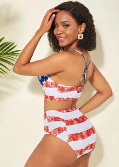 High Waisted American Flag Print Spaghetti Strap Bikini Set -Elegance Swimwear Store 238530 P 15898559258471