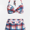 Plaid Print High Waisted Drawstring Side Bikini Set