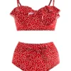Ruffle Trim Bowknot Polka Dot Bikini Set