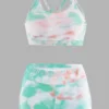 Tie Dye Drawstring Side High Waisted Bikini Set