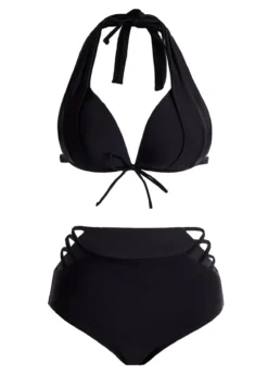 Halter High Waisted Bowknot Pierced Bikini Set -Elegance Swimwear Store 244275 P 1698196352840