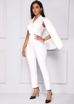 Cape Sleeve V Neck White Jumpsuit 7 Cape Sleeve V Neck White Jumpsuit -Elegance Swimwear Store 246102 P 16011877552592