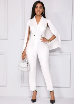 Cape Sleeve V Neck White Jumpsuit