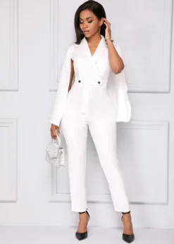 Cape Sleeve V Neck White Jumpsuit 9 Cape Sleeve V Neck White Jumpsuit -Elegance Swimwear Store 246102 P 16011877558364